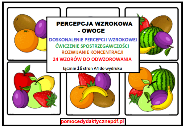 percepcja wzrokowa, owoce, spostrzegawczość, koncentracja - pdf