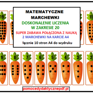 matematyczne marchewki, przeliczanie do 20, zapis liczby -pdf