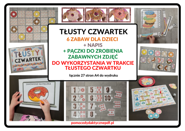 materiały na tłusty czwartek, układanki, gry, puzzle, kolorowanka - pdf