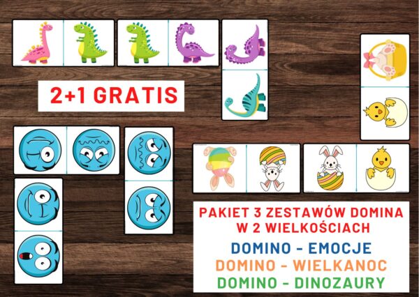 pakiet promocyjny, DOMINO, spostrzegawczość, Wielkanoc, dinozaury, emocje- pdf