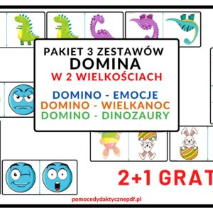 pakiet promocyjny, DOMINO, spostrzegawczość, Wielkanoc, dinozaury, emocje- pdf