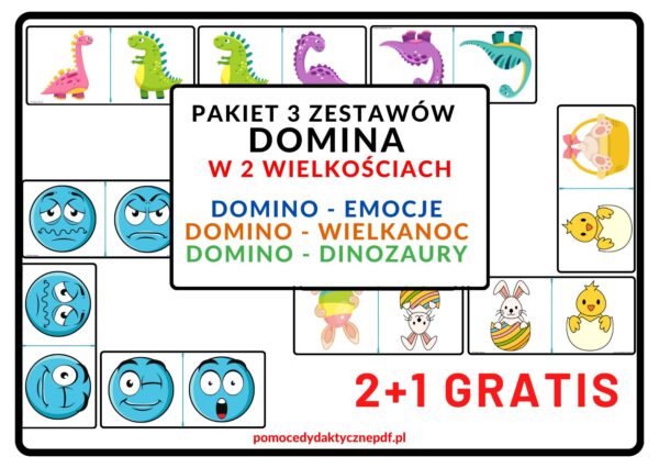 pakiet promocyjny, DOMINO, spostrzegawczość, Wielkanoc, dinozaury, emocje- pdf