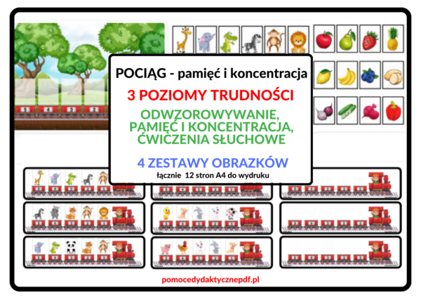 pamięć, koncentracja, odwzorowywanie, układanka lewopółkulowa , ćwiczenia słuchowe - pdf