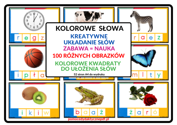 nauka czytania, kolorowe słowa - pdf