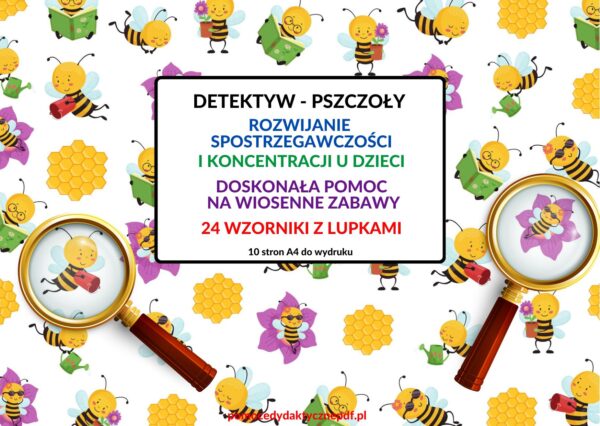 spostrzegawczość, percepcja wzrokowa, pszczoły, zabawa w detektywa - pdf