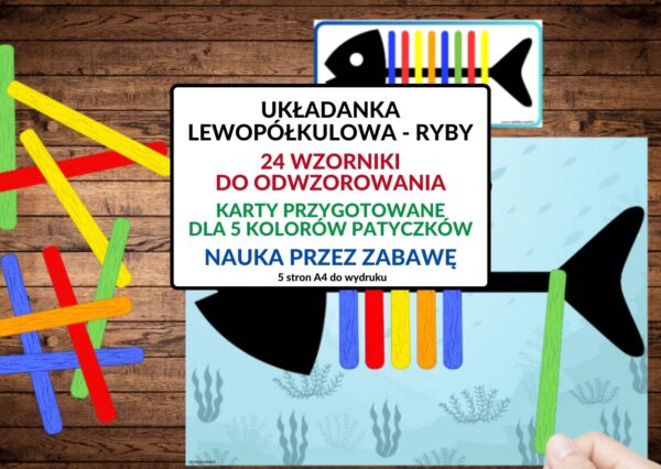 układanka lewopółkulowa, ryby, patyczki - pdf