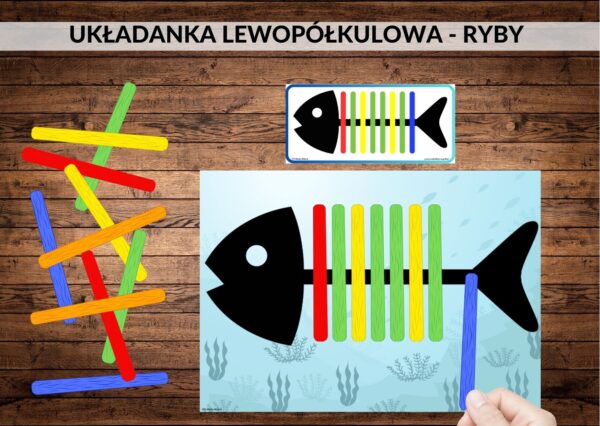 układanka lewopółkulowa, ryby, patyczki - pdf