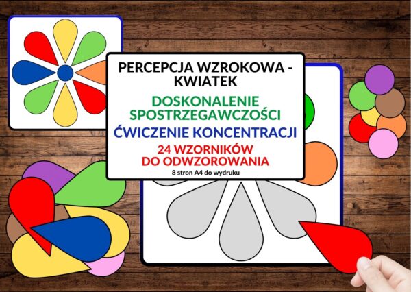 Kwiaty, spostrzegawczość, percepcja wzrokowa, układanka, koncentracja - pdf