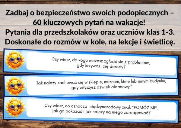 Bezpieczne wakacje, pytania dla dzieci - pdf