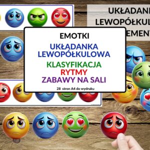 emocje - emotki, ćwiczenia lewopółkulowe, dzień kropki, rytmy, klasyfikacja - pdf