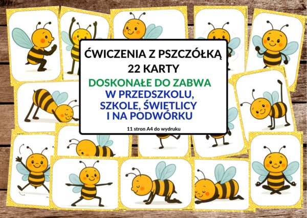 karty ruchowe, ćwiczenia z pszczółką, dzień pszczoły - pdf