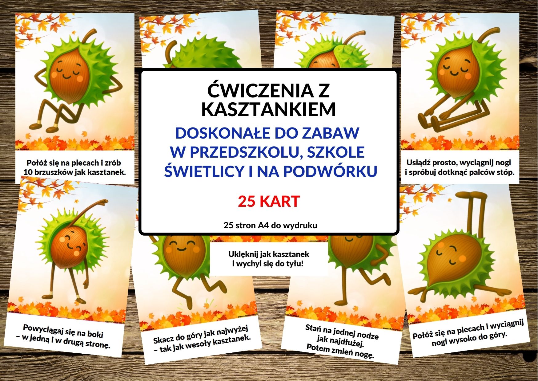 kasztany, ćwiczenia z kasztanami, karty ruchowe, karty ruchowe z kasztanem, dzień kasztana - pdf