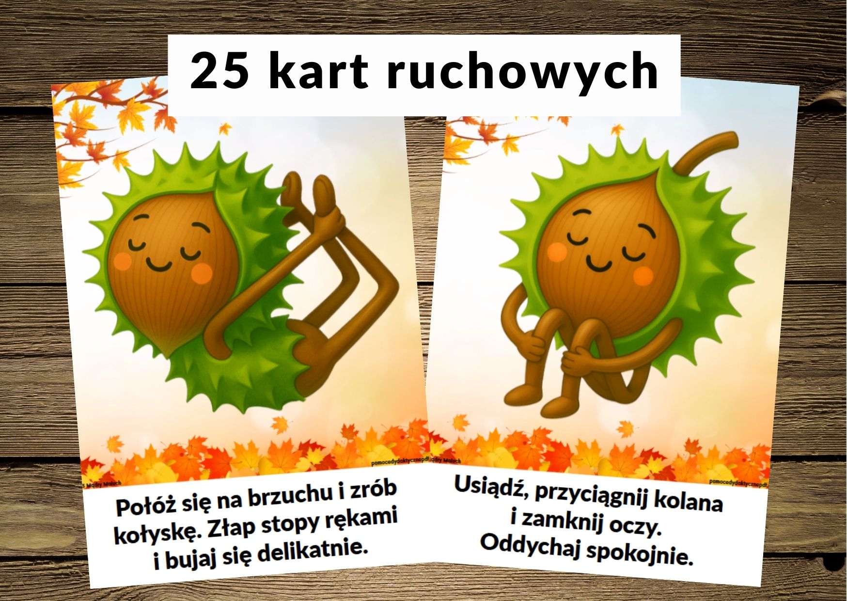 kasztany, ćwiczenia z kasztanami, karty ruchowe, karty ruchowe z kasztanem, dzień kasztana - pdf