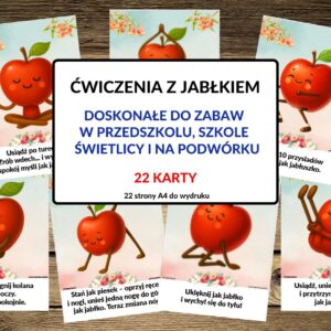 jabłuszko, ćwiczenia z jabłuszkiem, karty ruchowe, karty ruchowe z jabłkiem, dzień jabłka - pdf
