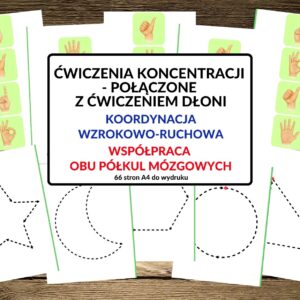 koncentracja, spostrzegawczość, skupienie, koordynacja wzrokowo-ruchowa, współpraca półkul obu mózgowych, ćwiczenia mózgu, trening mózgu, percepcja wzrokowo-ruchowa - pdf