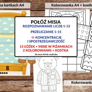 dzień misia, przeliczanie do 15, spostrzegawczość, koncentracja - pdf