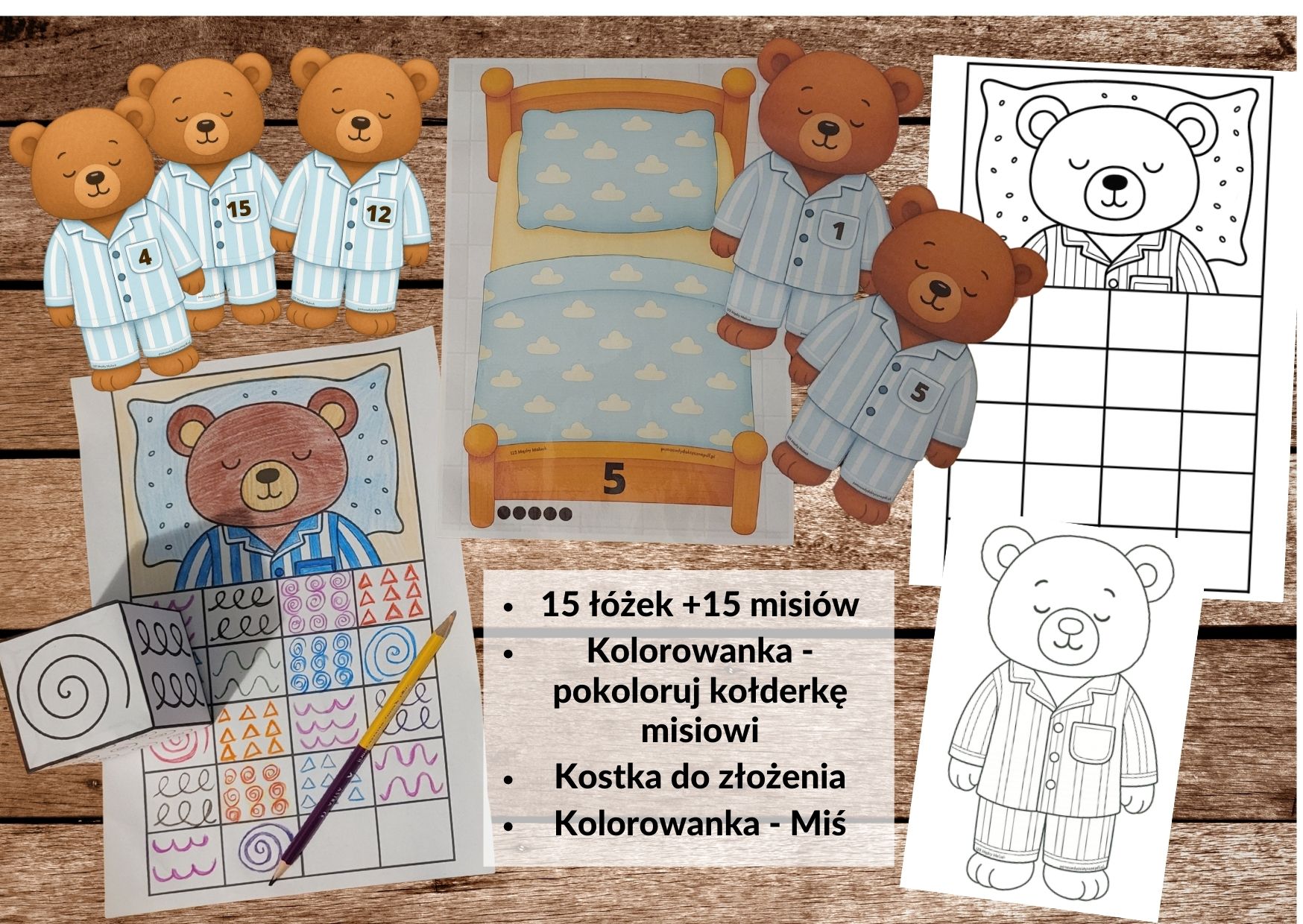 dzień misia, przeliczanie do 15, spostrzegawczość, koncentracja - pdf