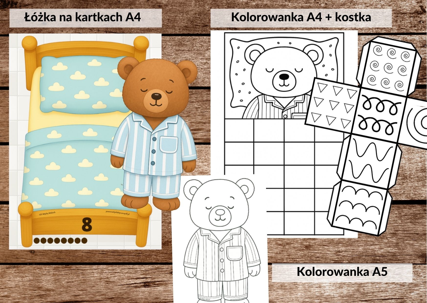dzień misia, przeliczanie do 15, spostrzegawczość, koncentracja - pdf