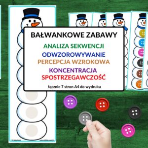 sekwencje, odwzorowywanie, bałwanek, guziczki - pdf