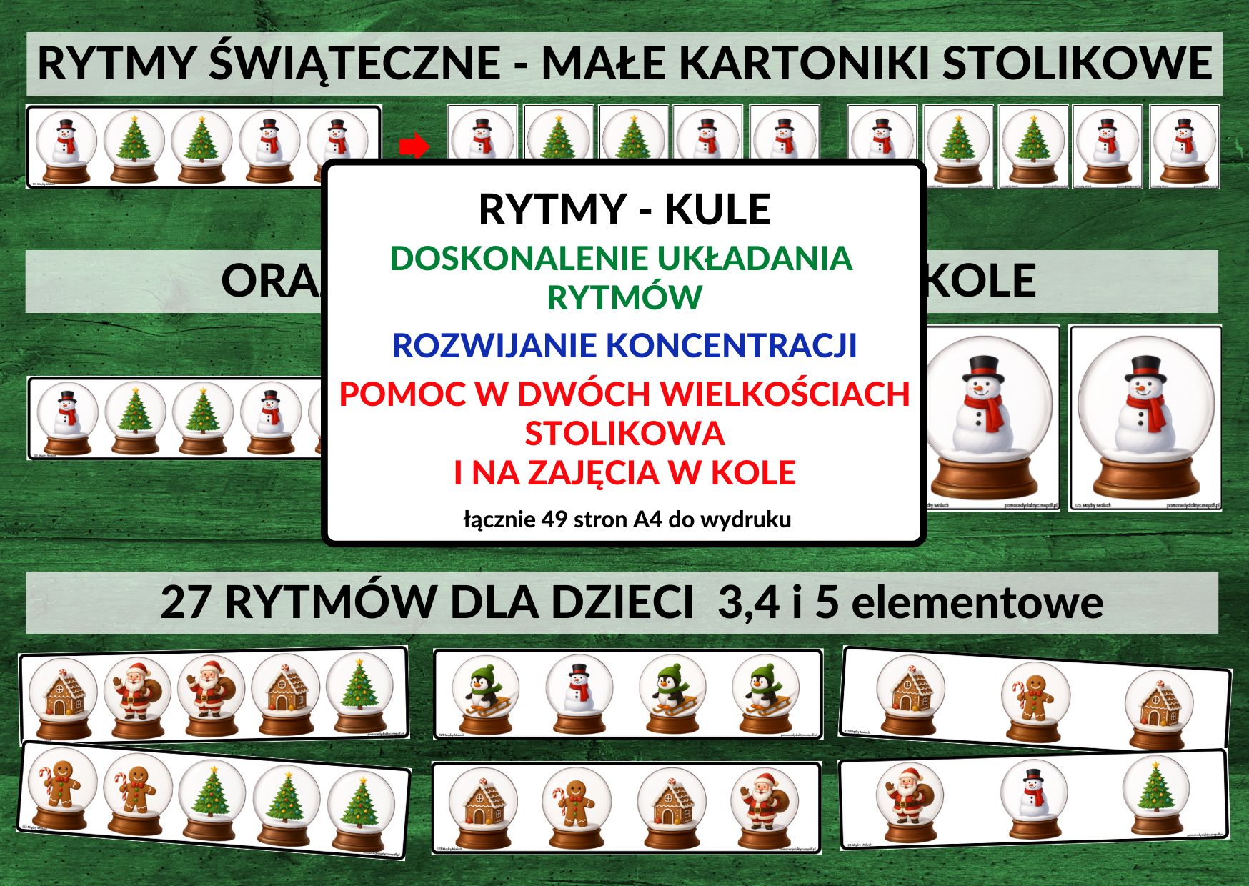 rytmy zimowe, matematyka, obrazki zimowe - pdf