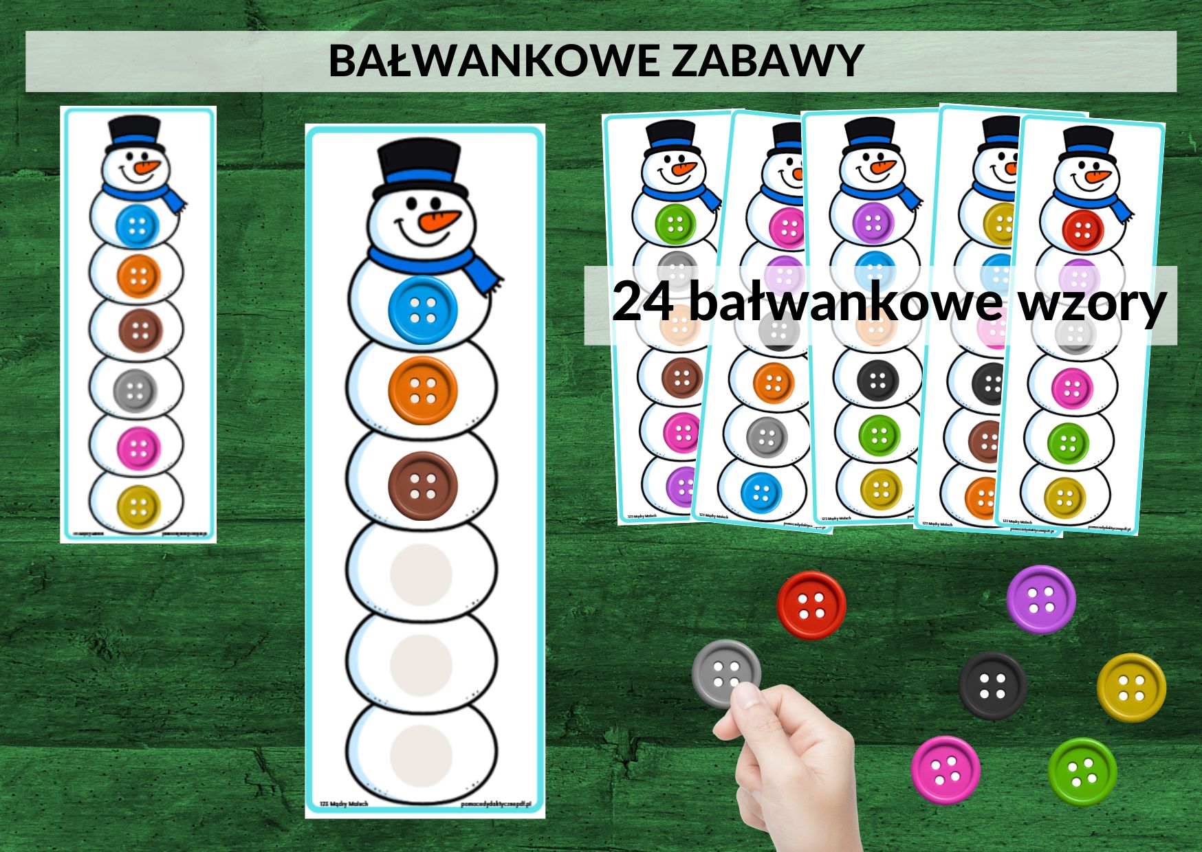 sekwencje, odwzorowywanie, bałwanek, guziczki - pdf