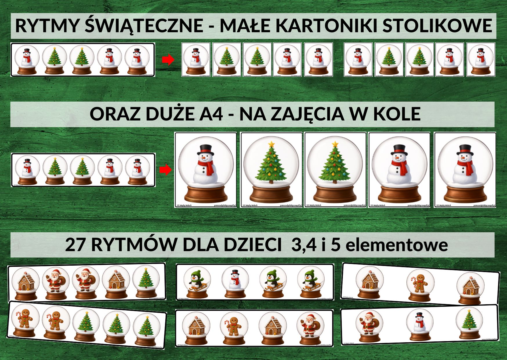 rytmy zimowe, matematyka, obrazki zimowe - pdf