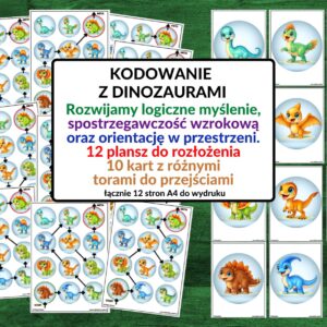 Kodowanie z dinozaurami, plansze na podłogę, kodowanie na dywanie - pdf