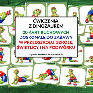 dzień dinozaura, ćwiczenia z dinozaurem, karty ruchowe, karty ruchowe z dinozaurem - pdf