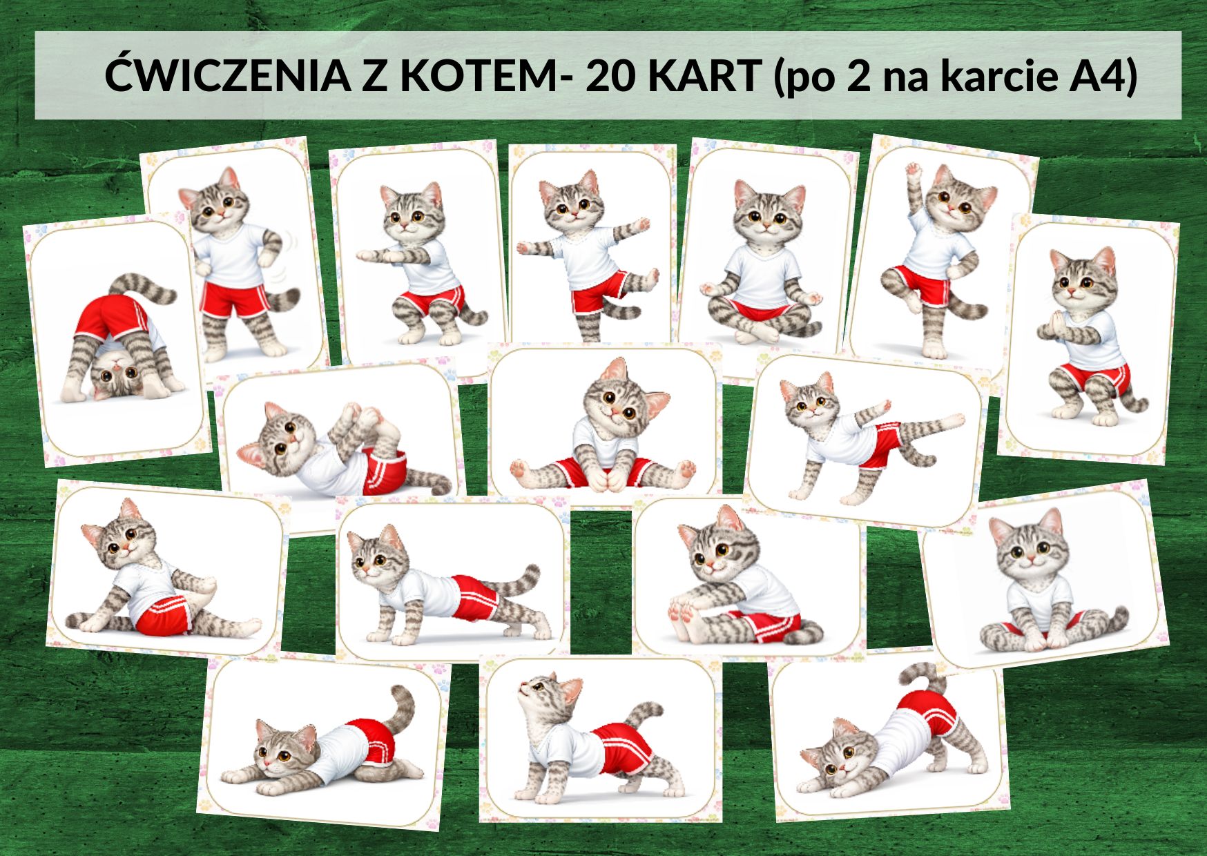 dzień kota, ćwiczenia z kotem, karty ruchowe, karty ruchowe z kotem - pdf