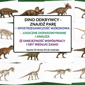 zabawy z dinozaurem, percepcja wzrokowa, dzień dinozaura - pdf