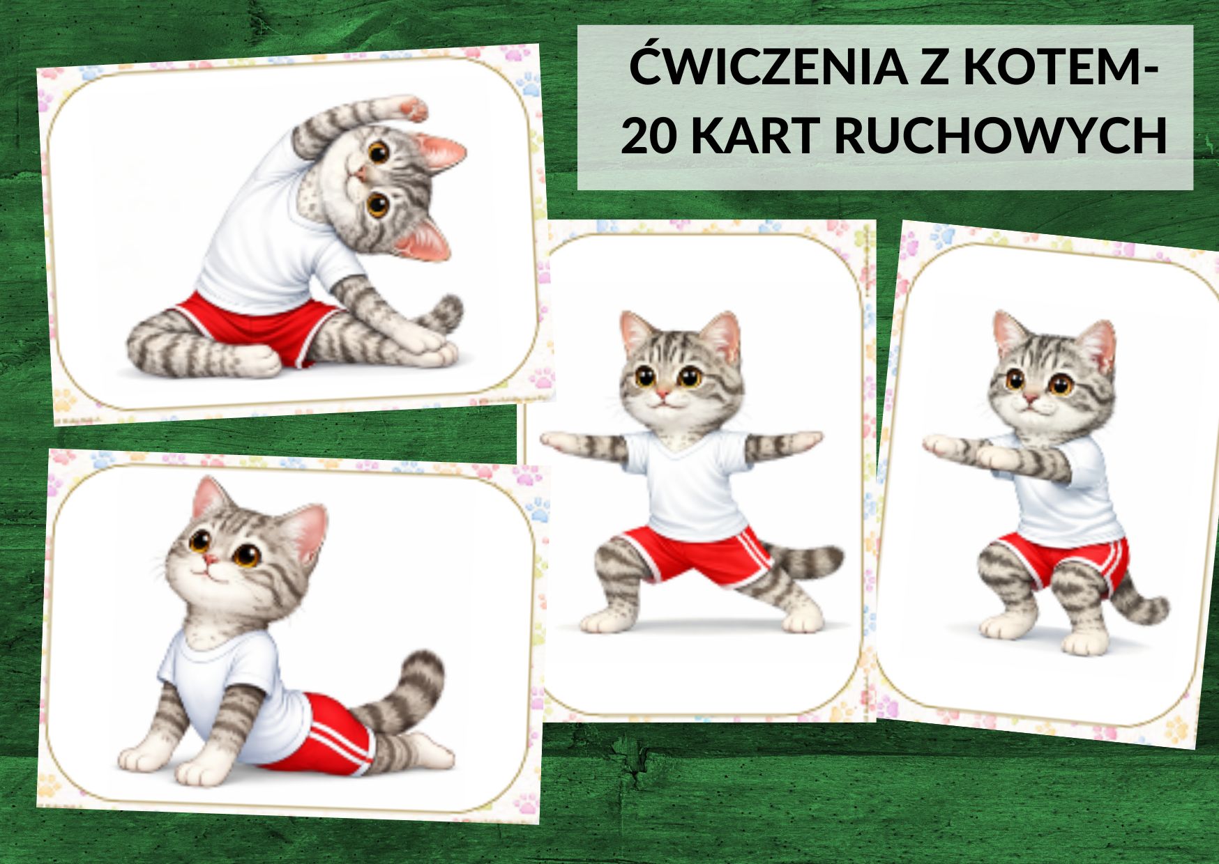 dzień kota, ćwiczenia z kotem, karty ruchowe, karty ruchowe z kotem - pdf