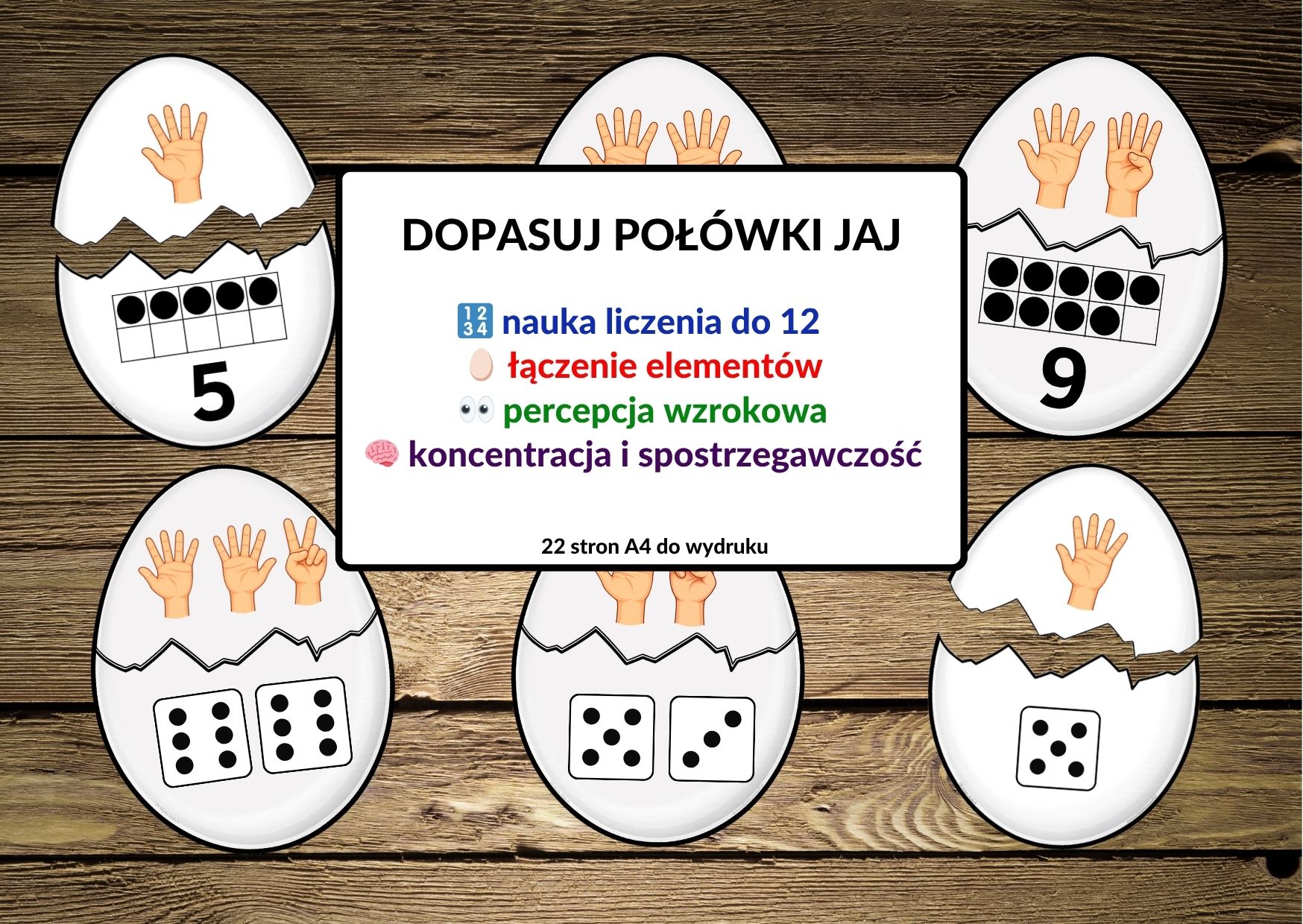 edukacja matematyczna, przeliczanie do 12, jaja wielkanocne - pdf