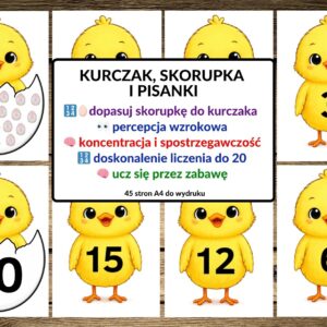 liczenie do 20, edukacja matematyczna, liczenie z kurczaczkiem, matematyka wielkanoc - pdf
