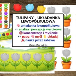 tulipany, układanka lewopółkulowa, spostrzegawczość, percepcja wzrokowa - pdf
