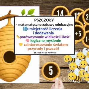 dzień pszczoły pomoce, porównywanie, dodawanie, edukacja matematyczna z pszczołami, określanie wielkości - pdf