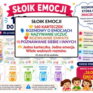 emocje, słoik emocji, pudełko emocji, codziennych rozmów w kręgu, zajęć o emocjach, pomoc do gabinetów psychologicznych, pedagogicznych i terapeutycznych, budowania bezpiecznej atmosfery w grupie - pdf
