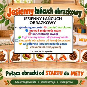 jesienny łańcuch obrazkowy, koncentracja, pamięć, percepcja wzrokowa, spostrzegawczość nauka czytania - pdf